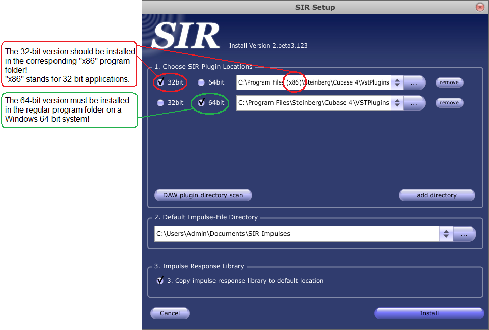 SIR2 Install Location 64bit